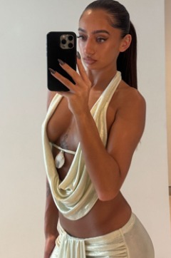 Indie thumbnail - gold draped halter top, mirror selfie